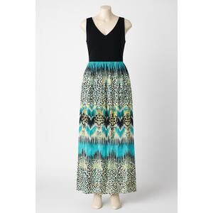 Faded Glory Women’s Maxi Dress Size 20 Black Top Boho Animal Print Sleeveless